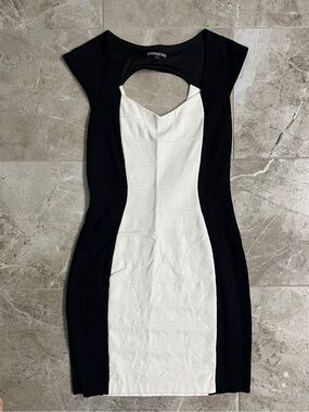 Express Black and White Cutout Midi Bodycon Dress